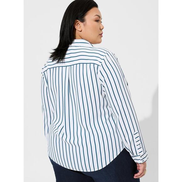 Torrid Long Sleeve Shirt Madison Georgette Teal Stripe 0X - Picture 11 of 11